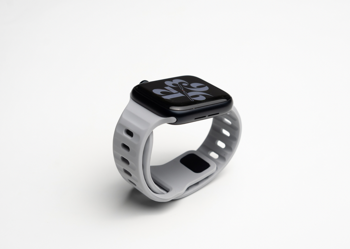 Aqua Ash Grey Rugged Silicone Apple Watch Band with Pin & Tuck Closure.