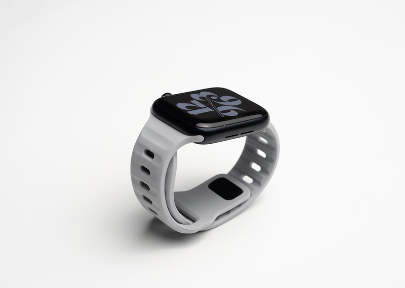 Aqua Ash Grey Rugged Silicone Apple Watch Band with Pin & Tuck Closure.