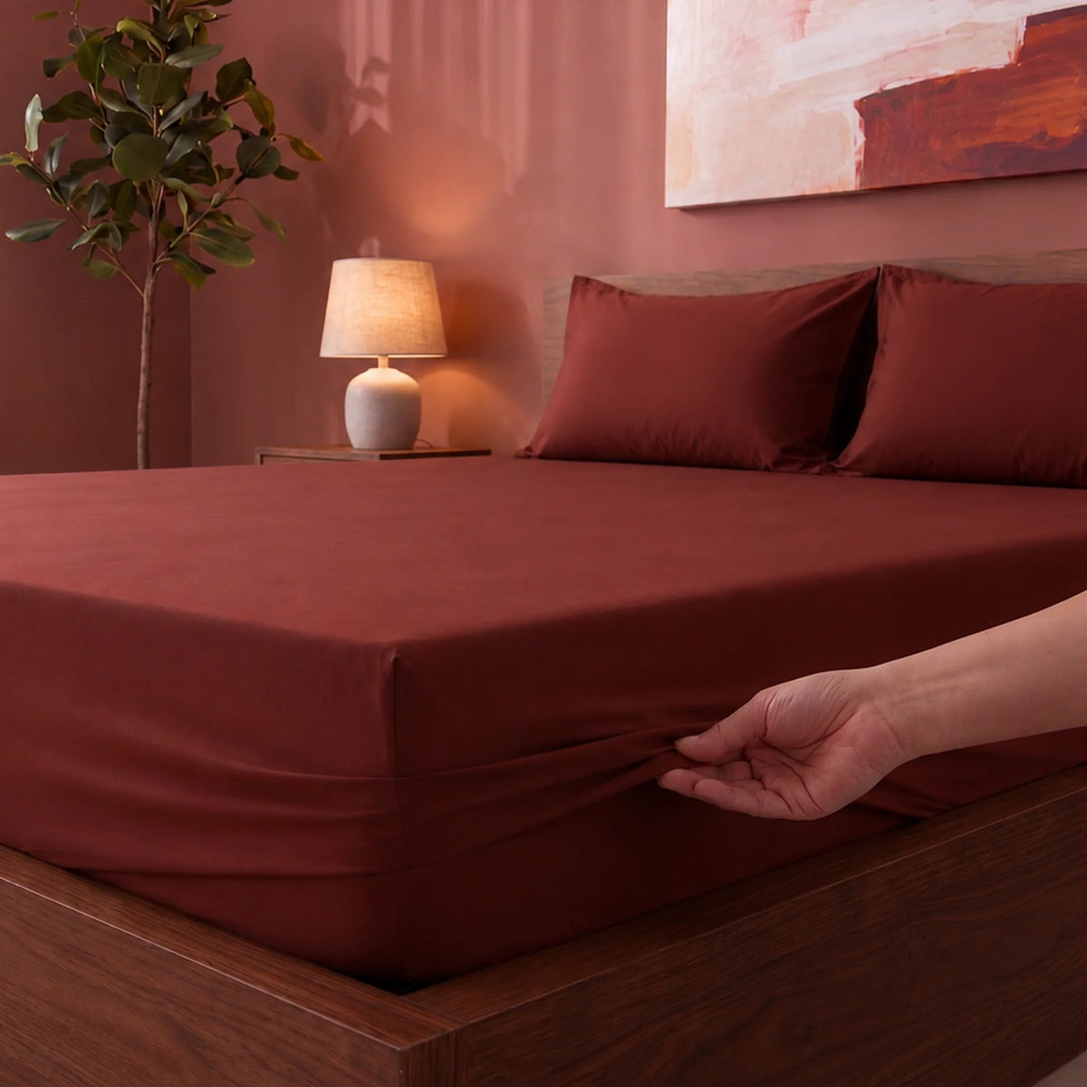 Fort Sublime - Solid Fitted Bedsheet (Maroon)