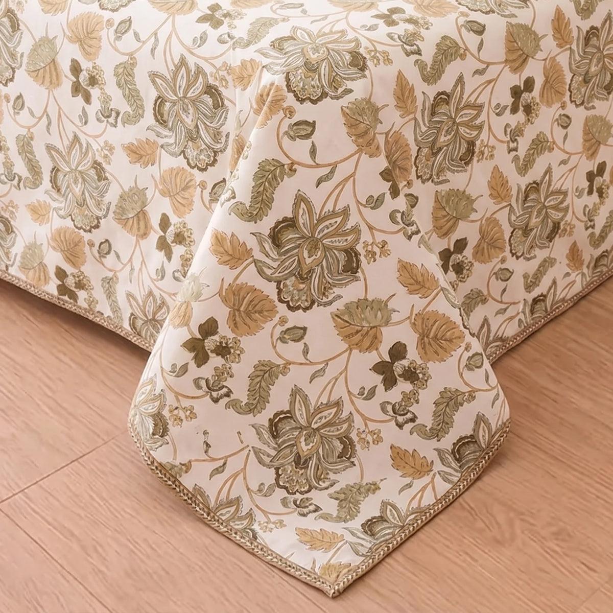 Imprimer Symphony - Floral Printed Dohar (White & Dark Camel)