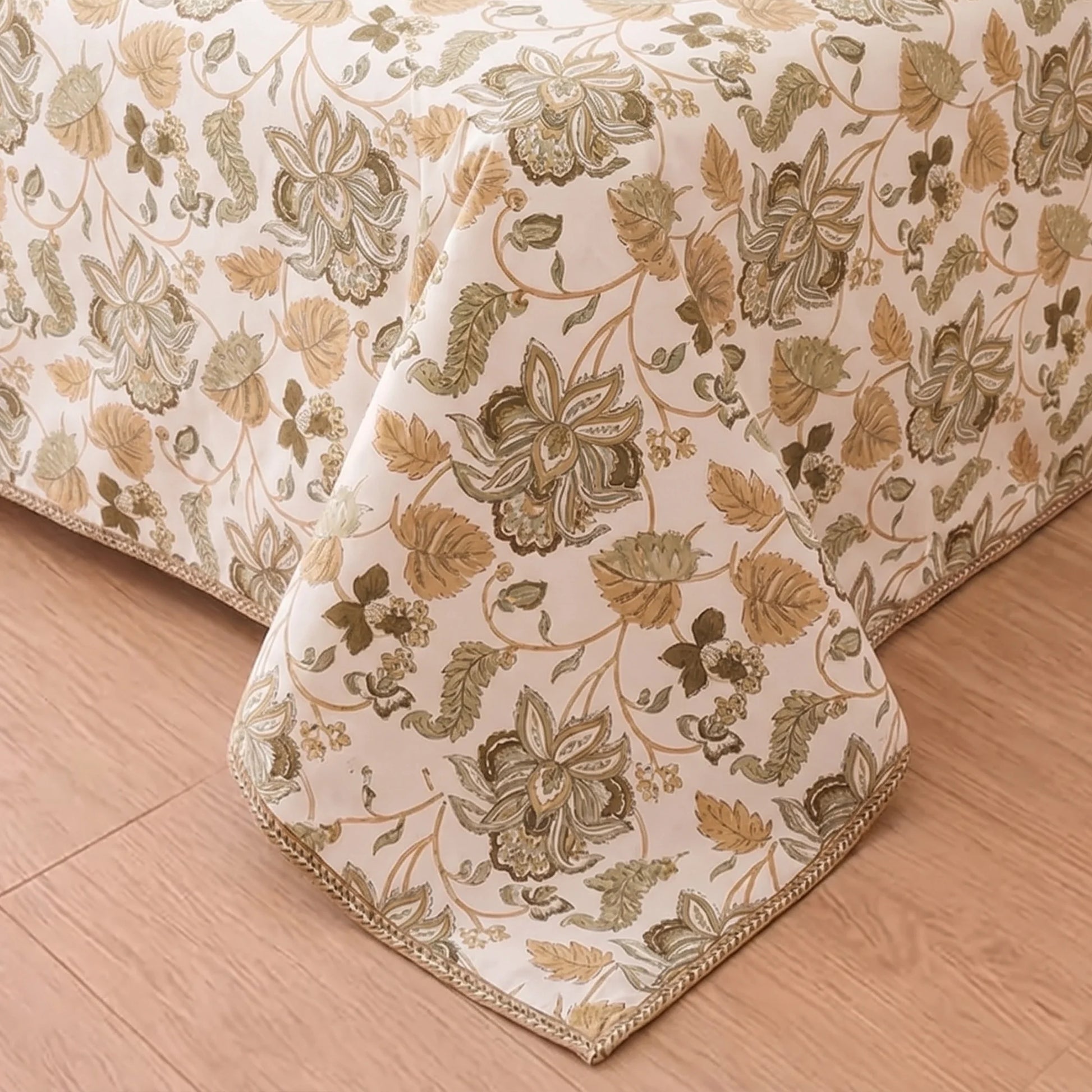 Imprimer Symphony - Floral Printed Dohar (White & Dark Camel)-2