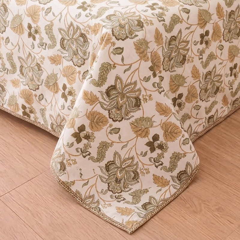 Imprimer Symphony - Floral Printed Dohar (White & Dark Camel)-2