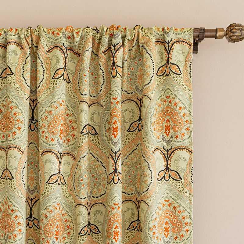 Imprimer Floral - Rod Pocket DP Blackout Curtain (Green & Pink)-2