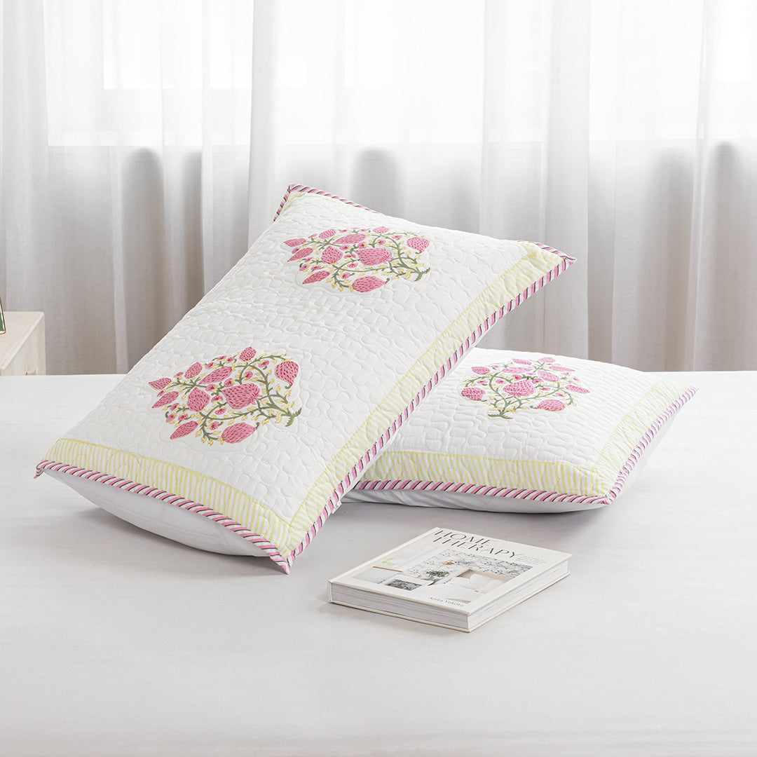 Pink Buta Quilted Pillow Covers