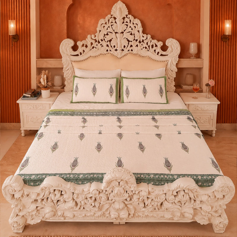 Dew Drops - Handblock Bedcover-4