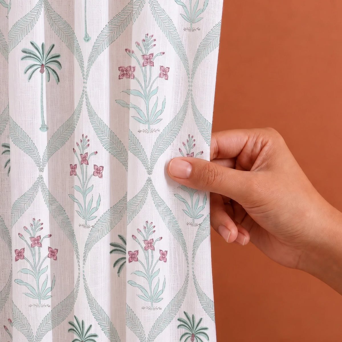 Island Trellis Eyelet Handblock Printed duck Curtain