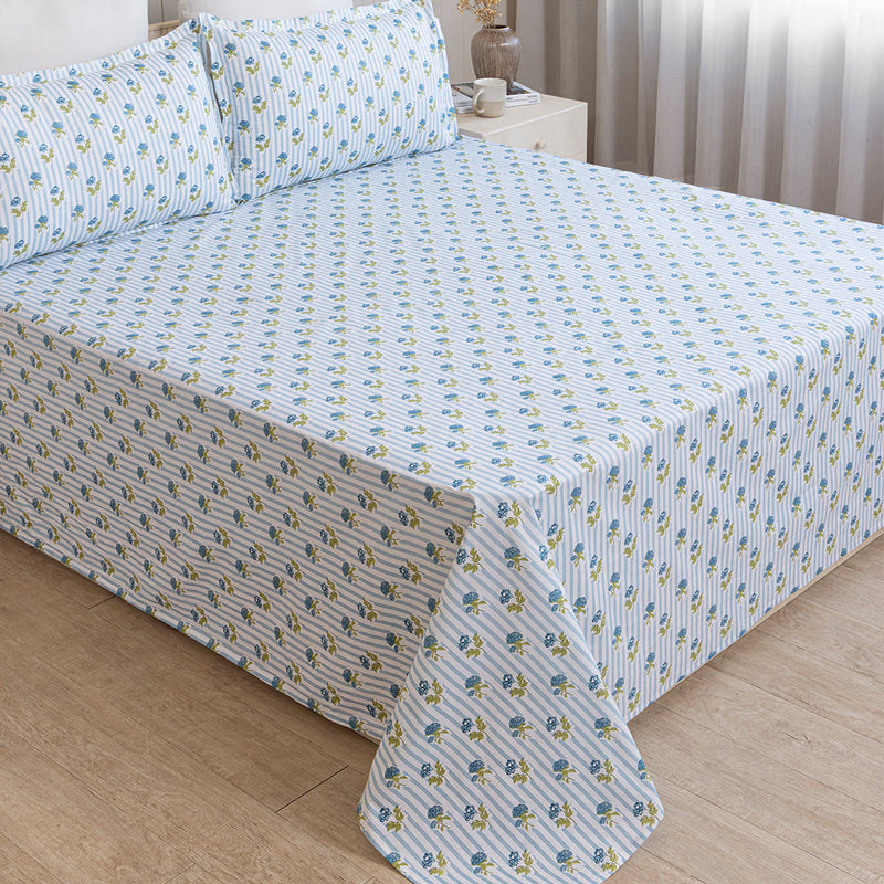 Soft Serenade - Floral Bedsheet (Blue)-2