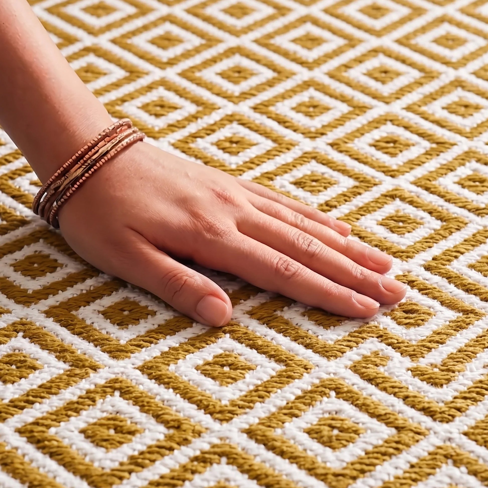 Tessitura Confetti - Diamond Cotton Rug (Mustard & White)-2