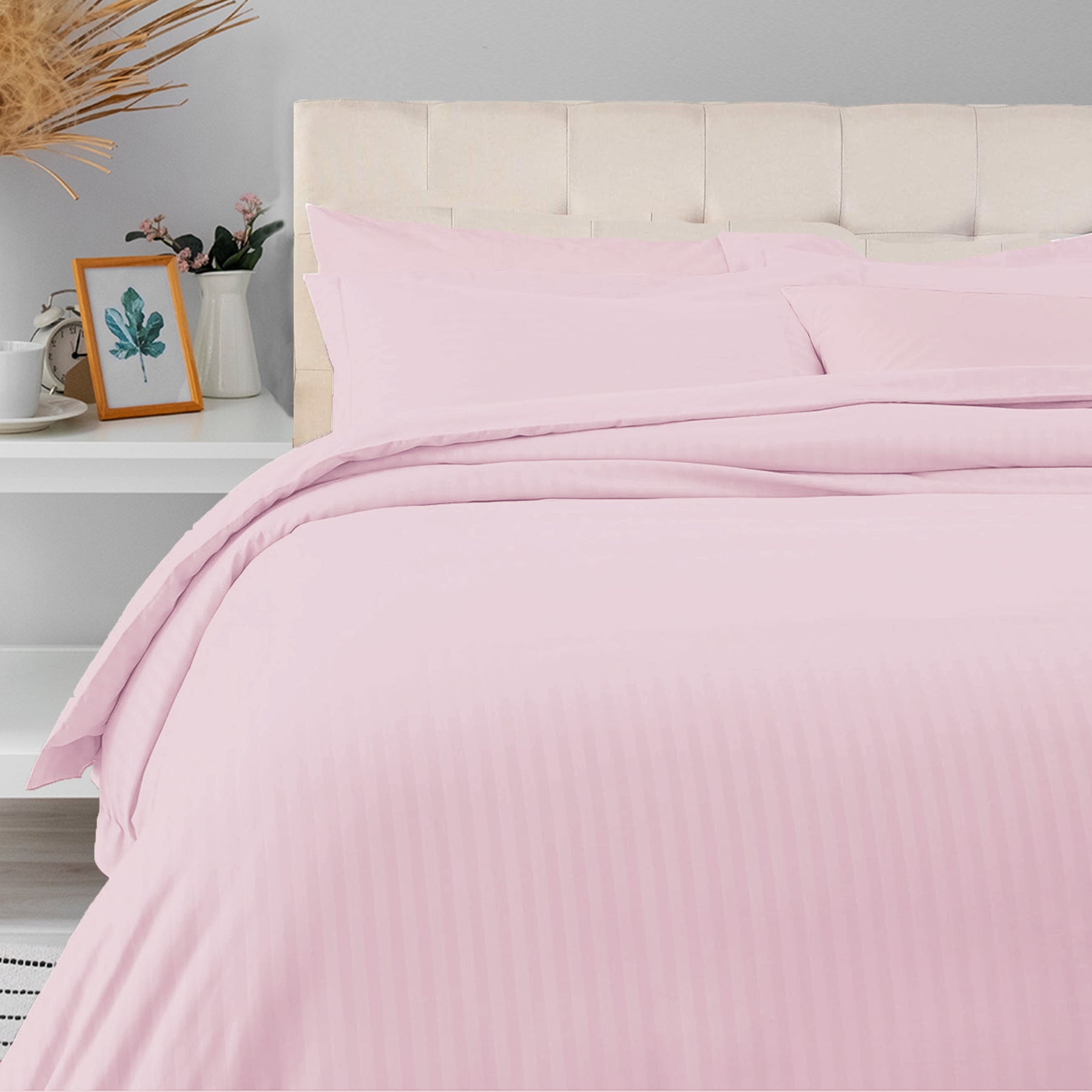 Breton Mellow - Satin Striped Duvet Cover (Pink)-1