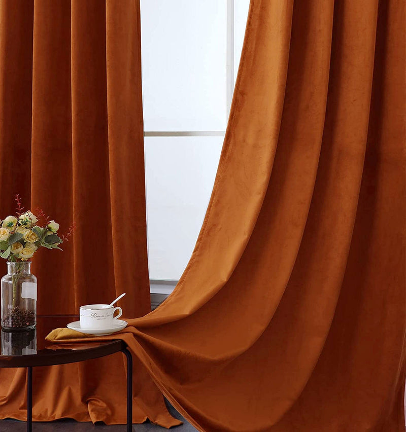 Fort Royal - Rod Pocket Velvet Curtain (Orange)-3