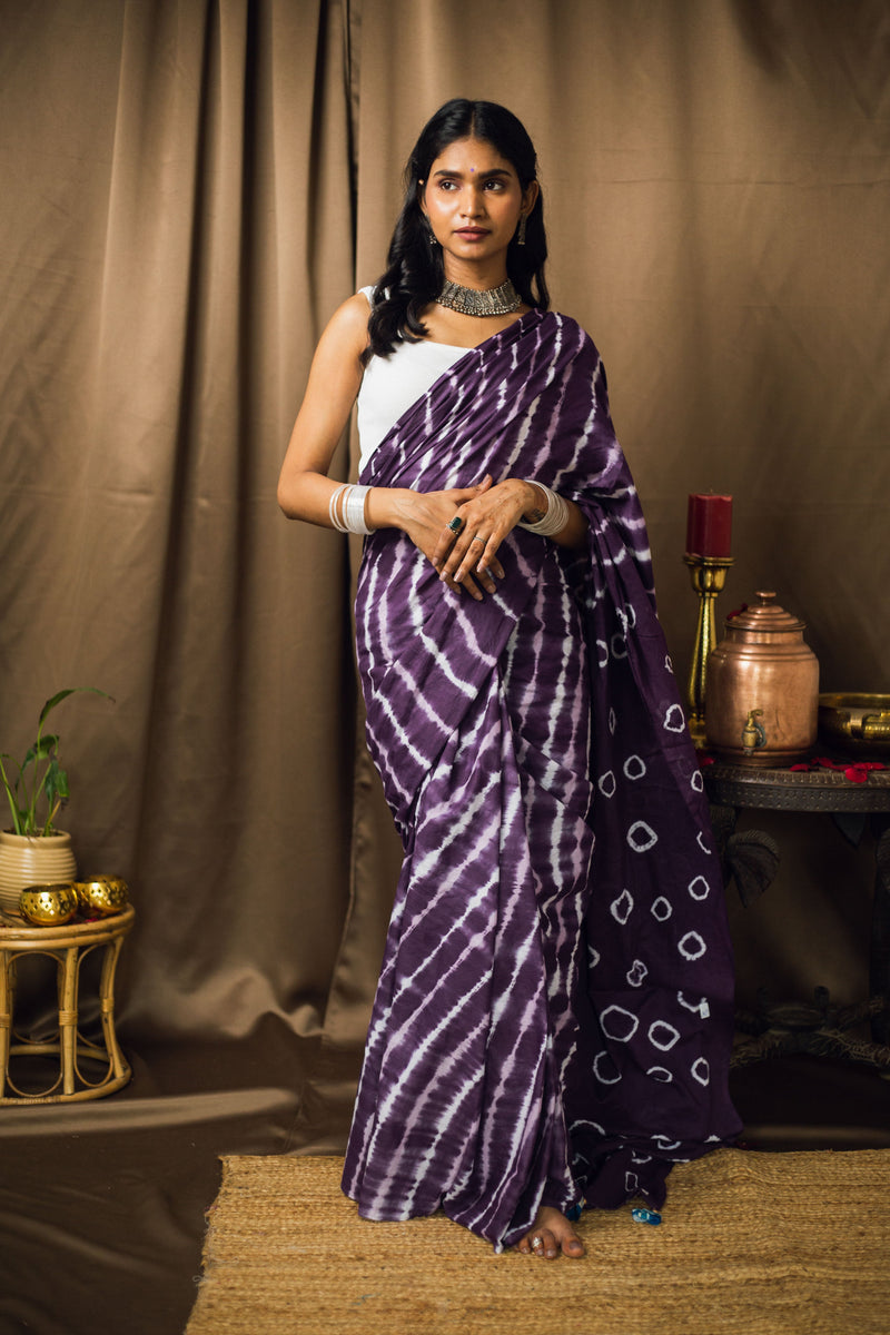 Cotton Mul Tie Dye Saree Jamun Leheriya-6