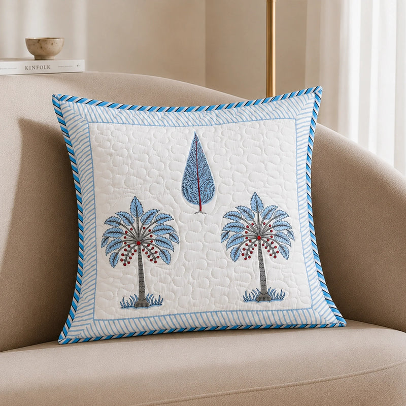 Ombre Lupine - Hand Block Print Quilted Cushion Cover (Blue)-2