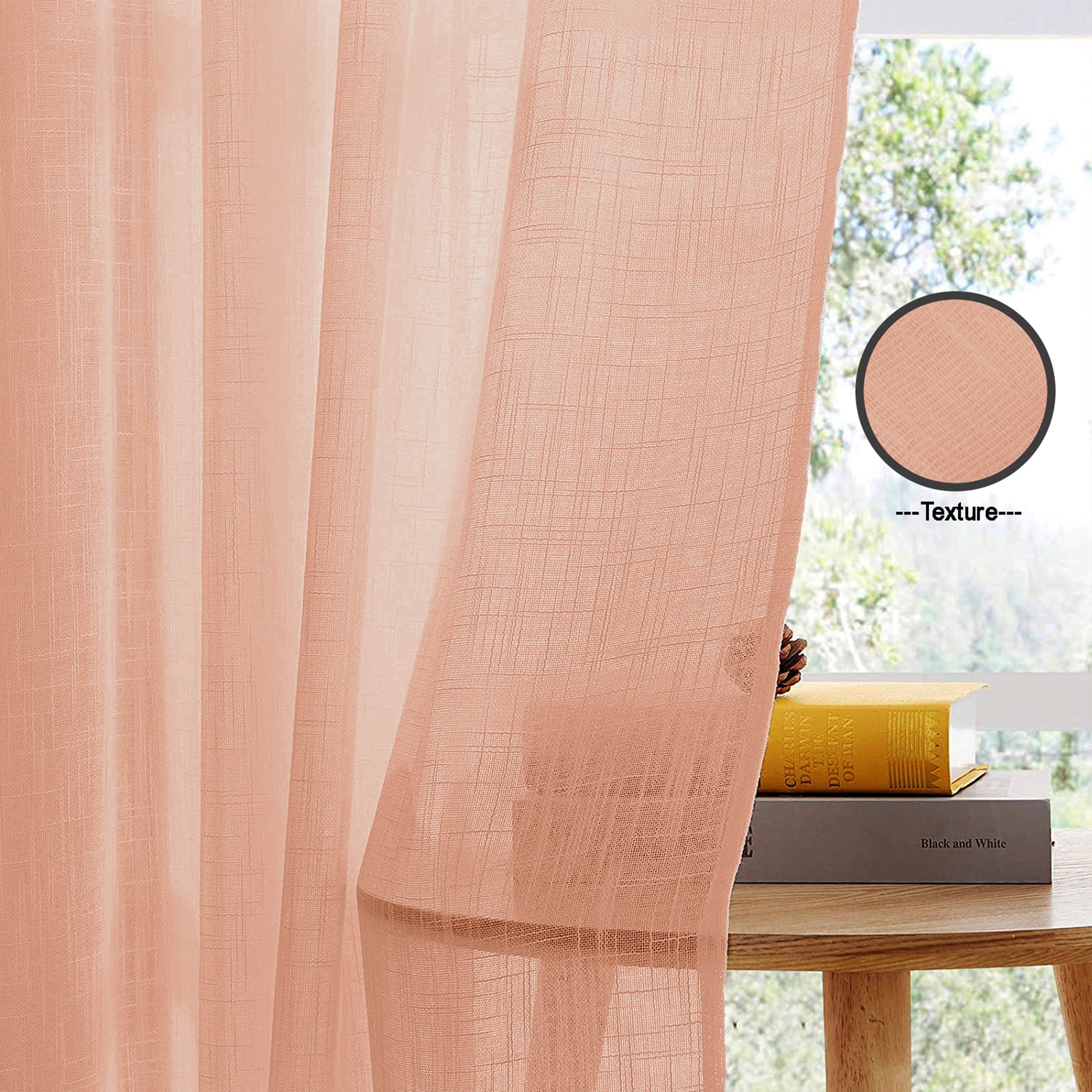 Fort Absolute - Back Tab Sheer Curtain (Peach)-3