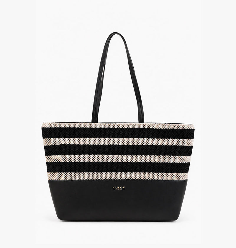 Culge Chicago "The Lake Shore" Mixed-Media Tote – Onyx & Cream-1