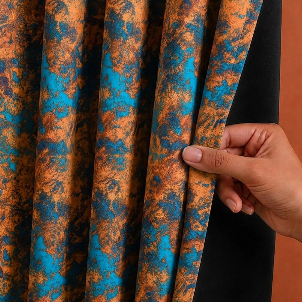 Imprimer Abstract - Digital Printed Blackout Curtain (Turquoise & Mustard)