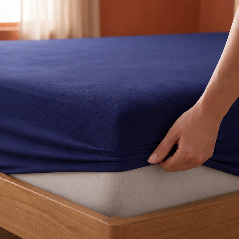 Fort - Terry Solid Mattress Protector (Navy Blue)-2