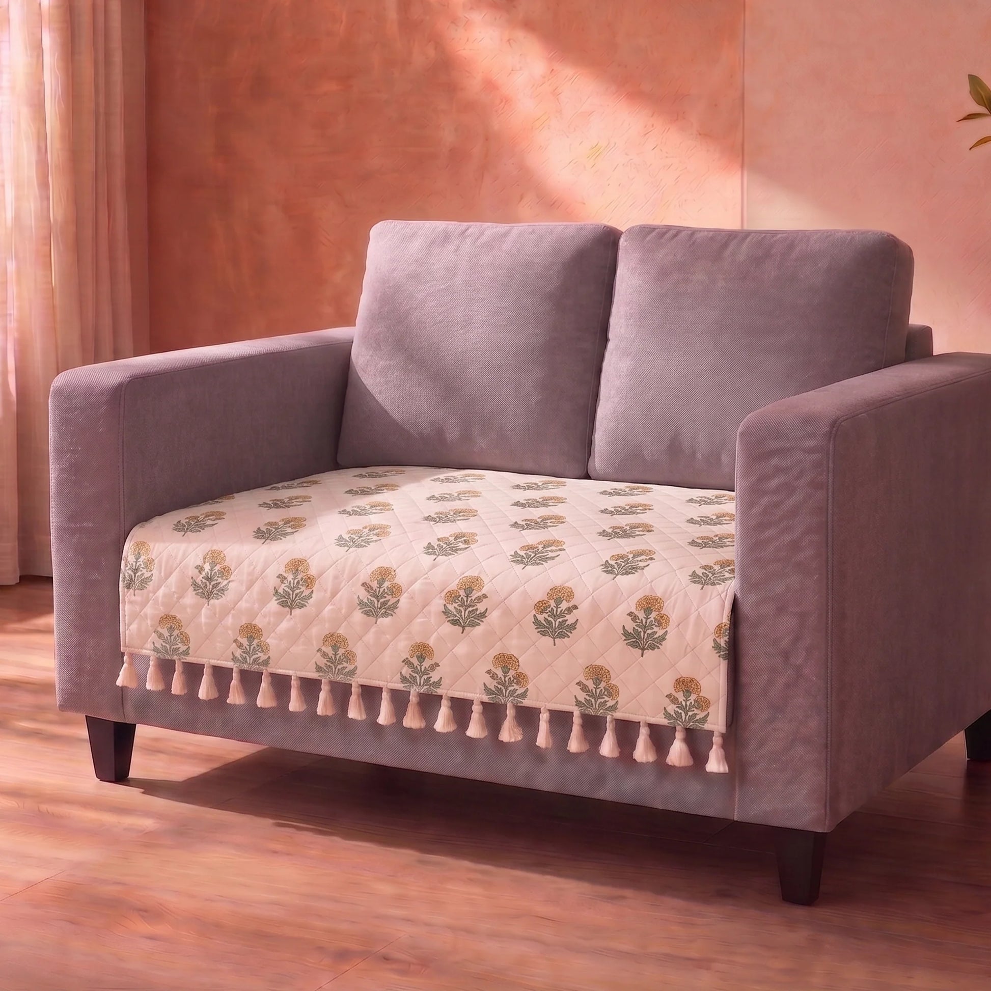 Meadow Bloom - Printed Sofa Cover (White)-2