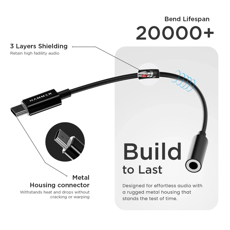 HAMMER Type-C to 3.5mm Audio Jack Connector Adapter with DAC Compatible with Type C Devices (Black)-7
