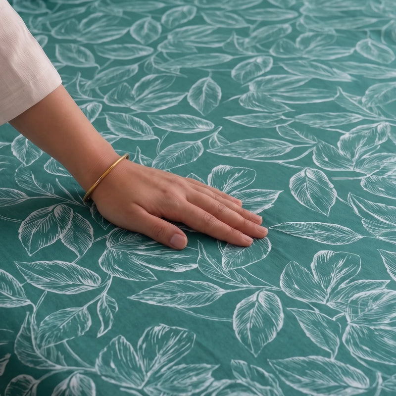Imprimer Lilac - Leaf Printed Bedsheet (Aqua Blue)-2
