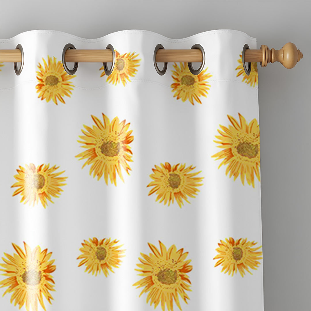 Yellow Sunflower Printed Eyelet Duck Curtain-2