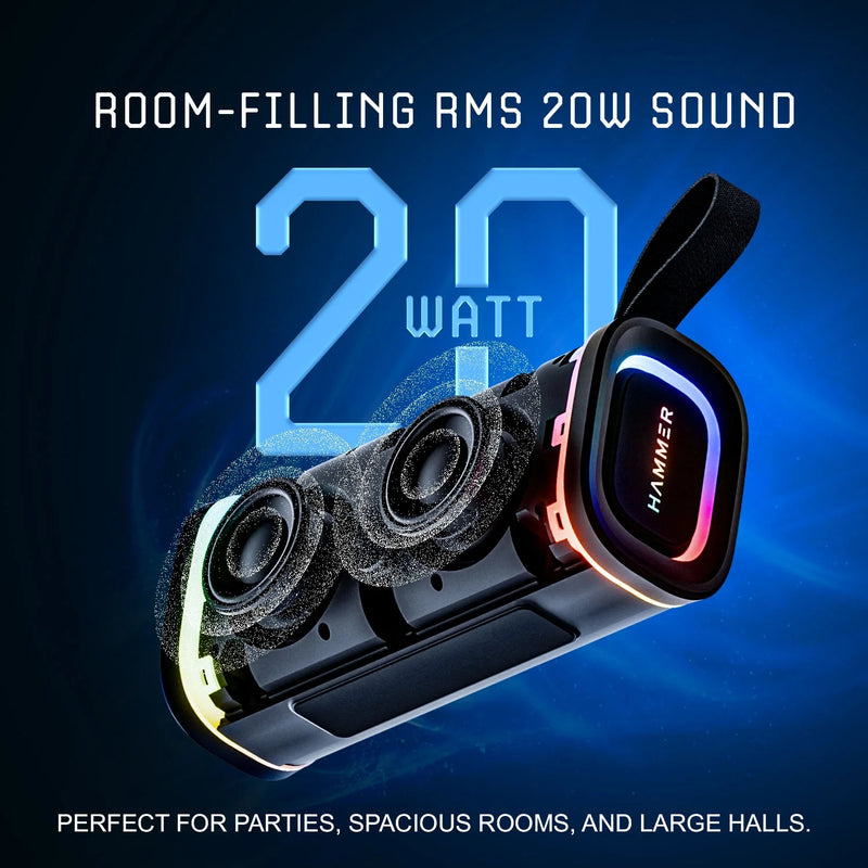 Hammer Wave 2 Bluetooth Speaker 20W RMS with Deep Bass, RGB Lights, Dual Pairing (Black)-3