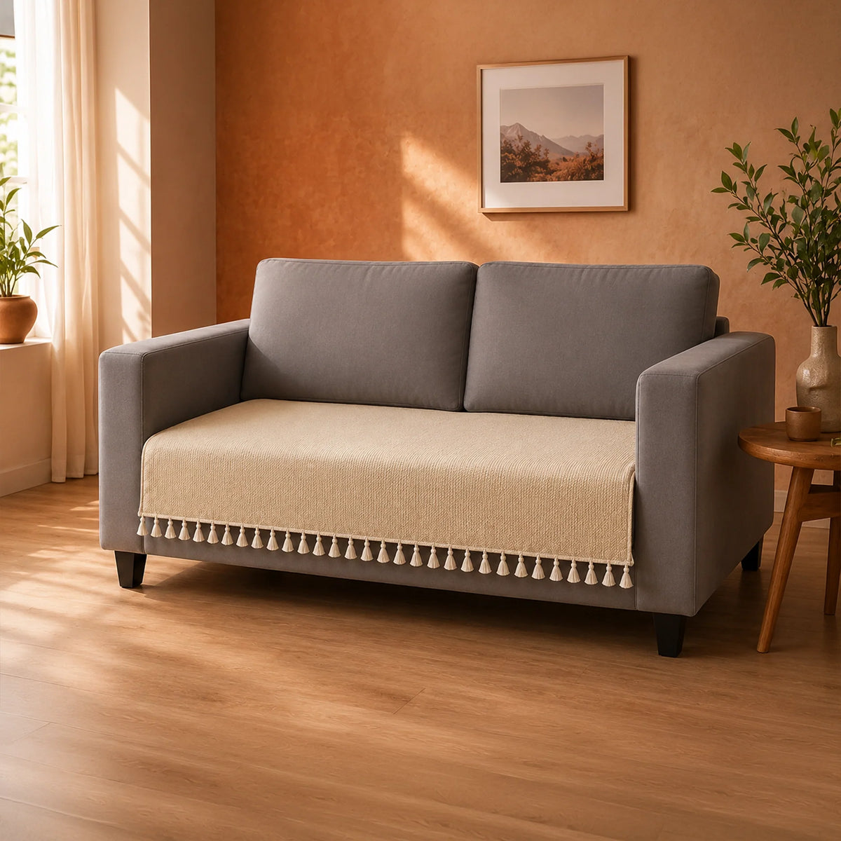 Chenille Solid Beige Sofa Cover