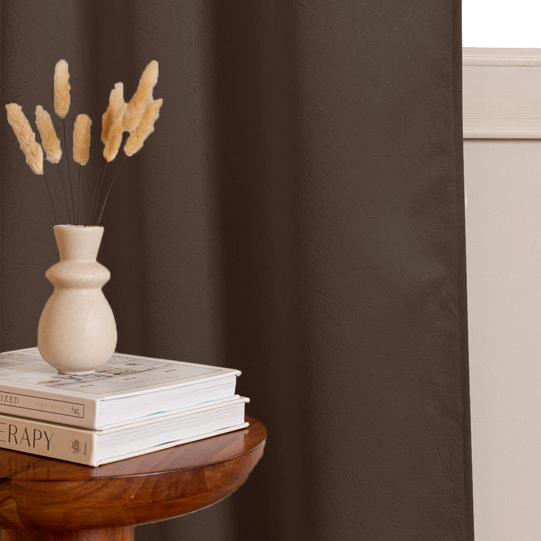 Fort Essential Abstract - Rod Pocket Black Backing Blackout Curtain (Brown)-2