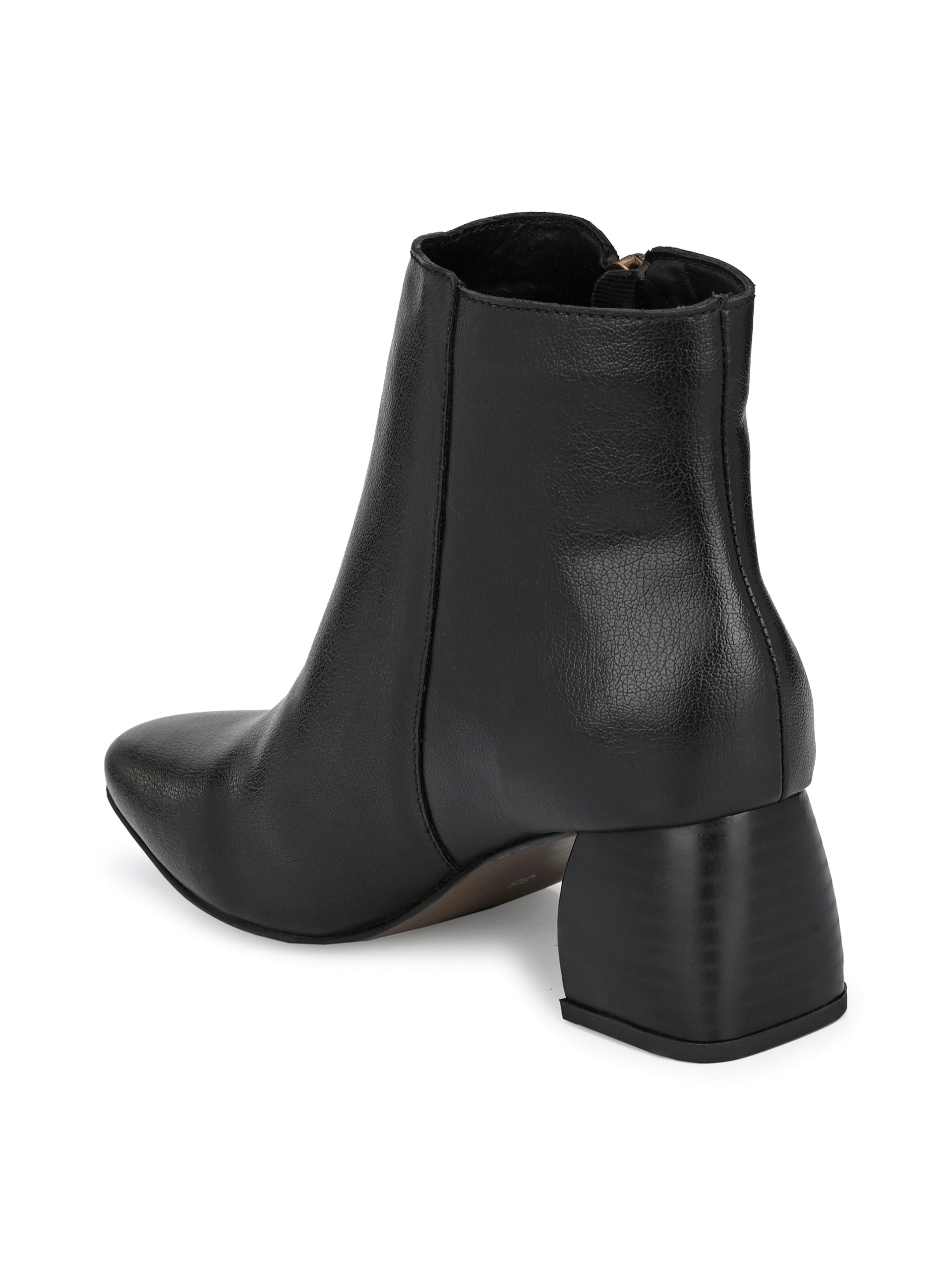 Black Zip-Closure Block Heel Boots