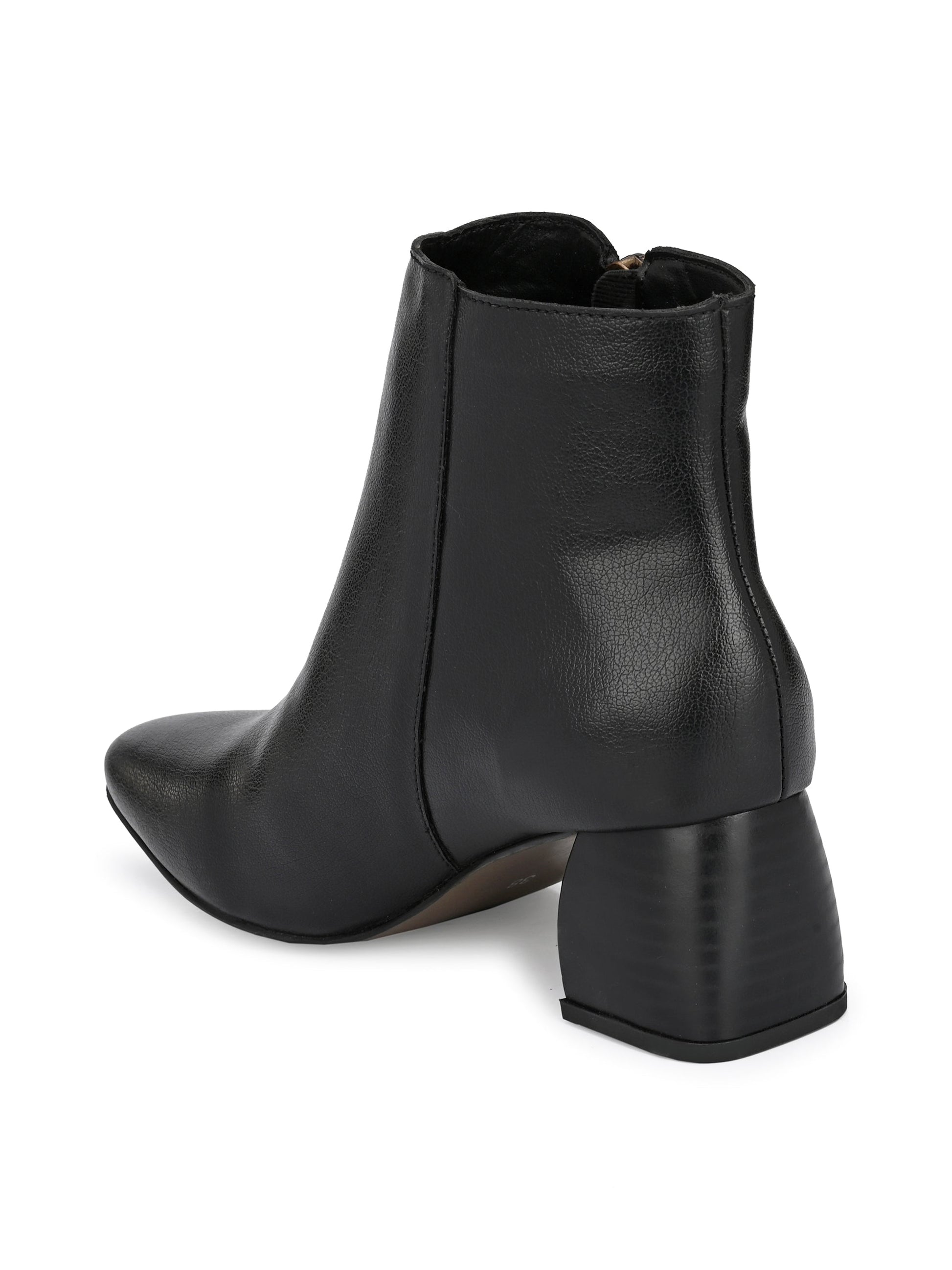Black Zip-Closure Block Heel Boots