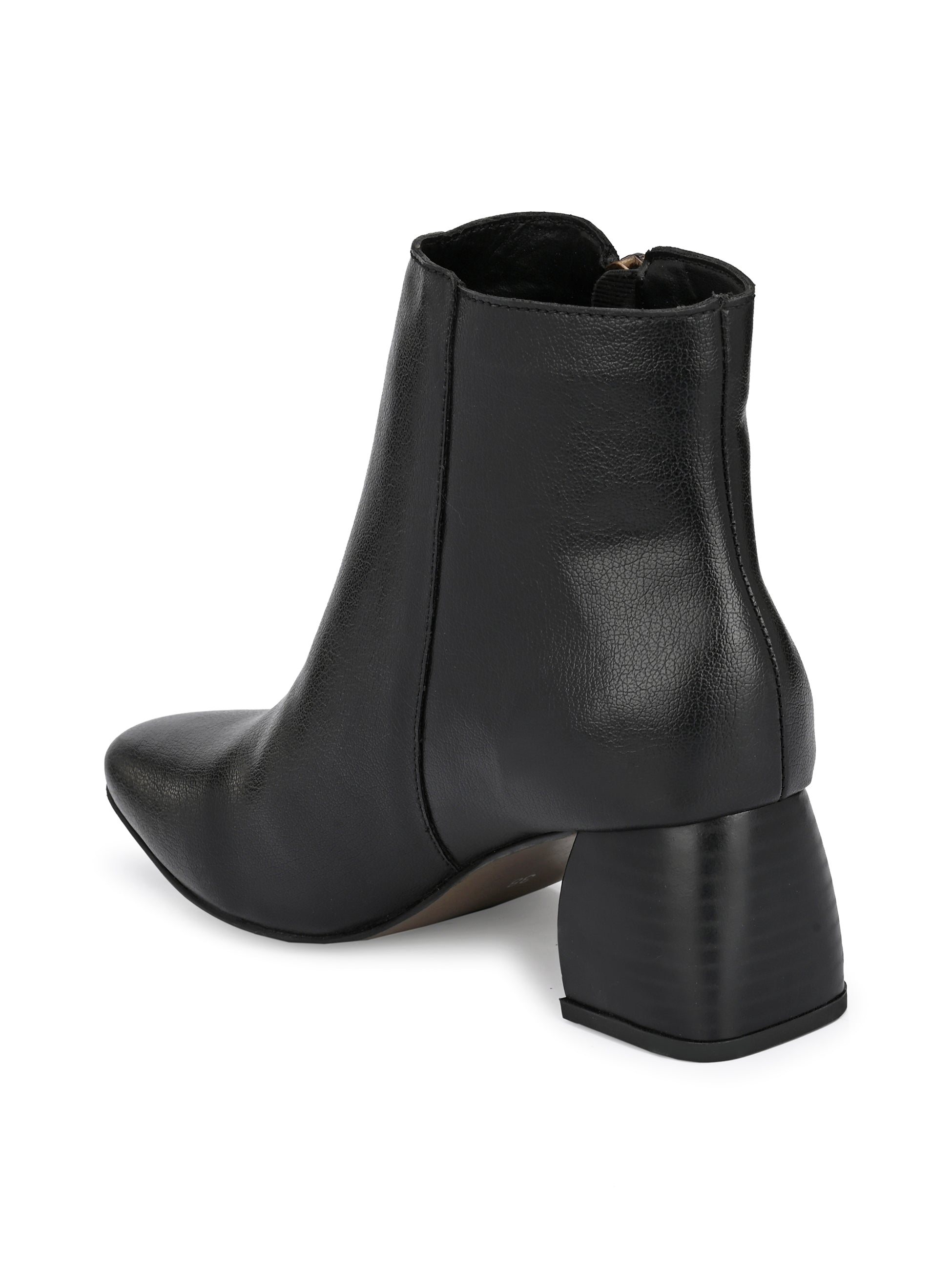 Black Zip-Closure Block Heel Boots