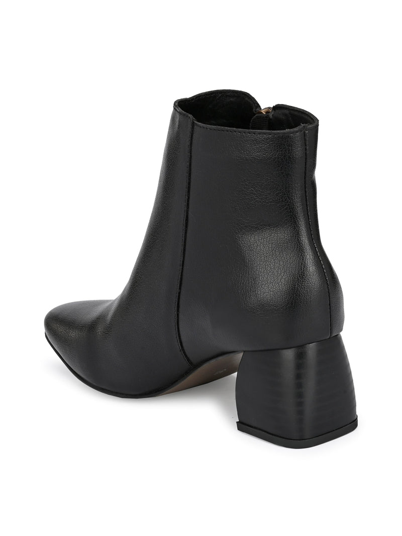 Black Zip-Closure Block Heel Boots