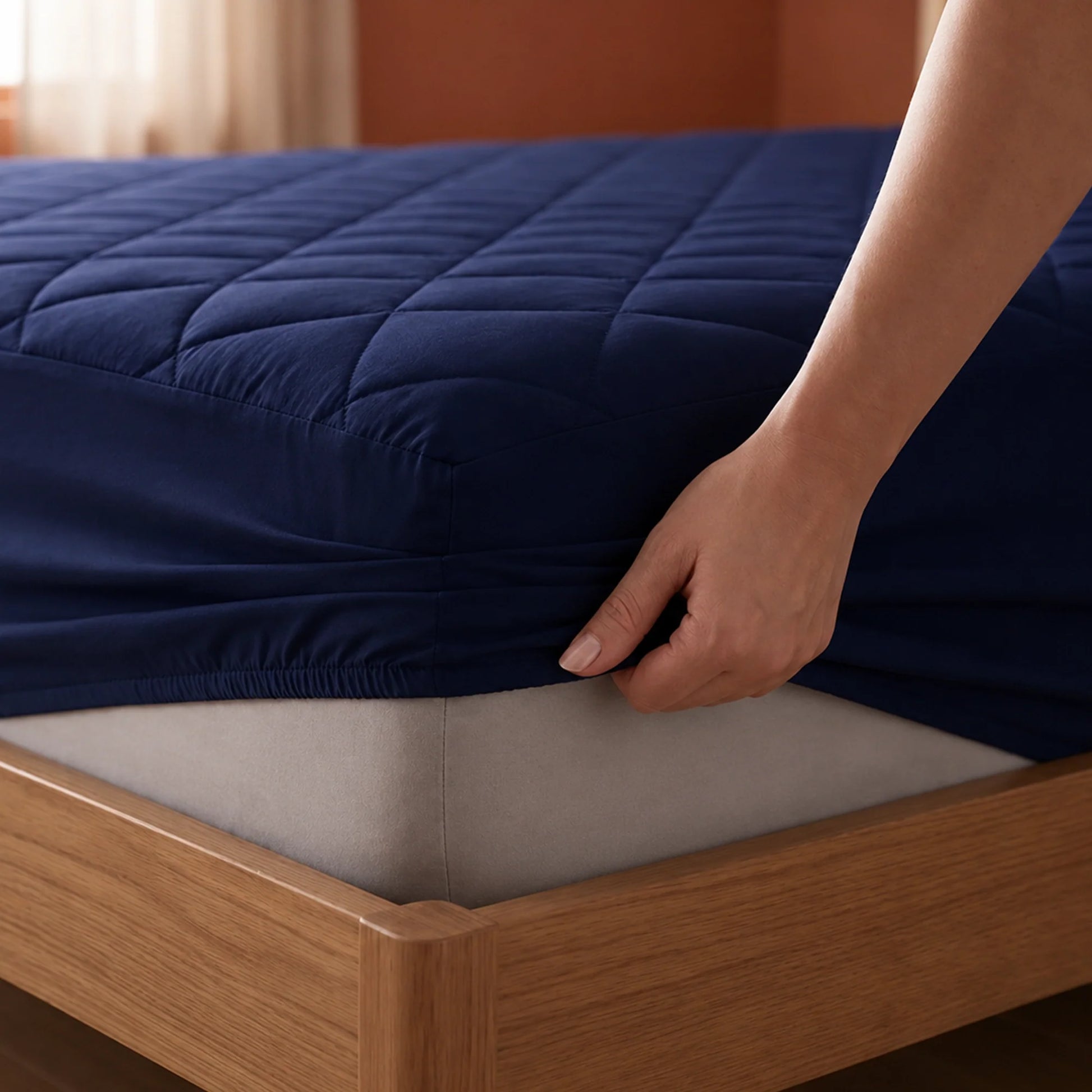 Ombre - Pure Shield Solid Quilted Mattress Protector (Navy Blue)-2