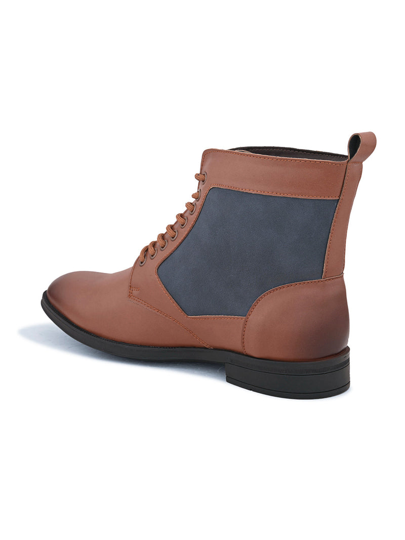 EL PASO Men Tan Faux Leather Casual Lace Up Boots-3