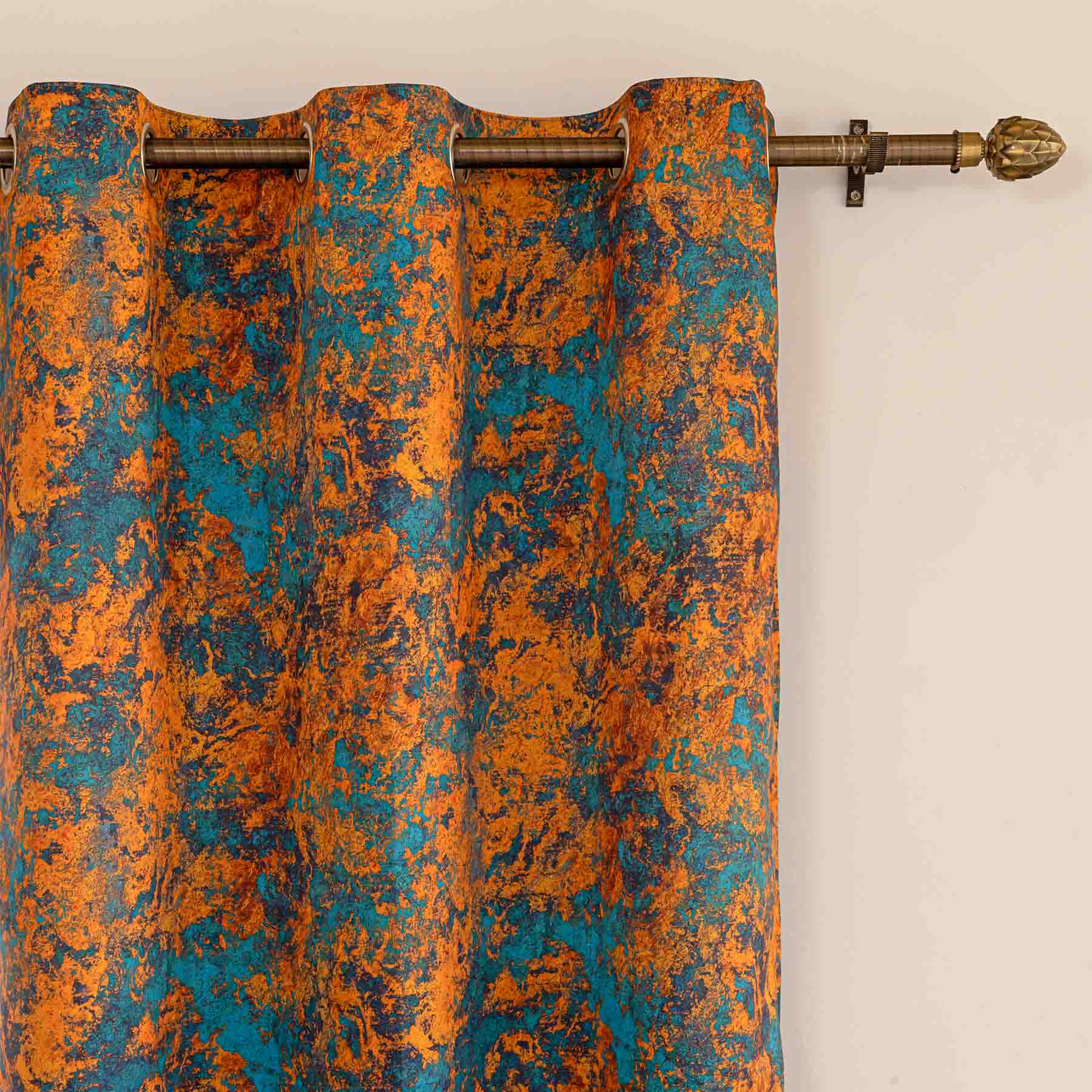 Imprimer Abstract - Digital Printed Blackout Curtain (Turquoise & Mustard)