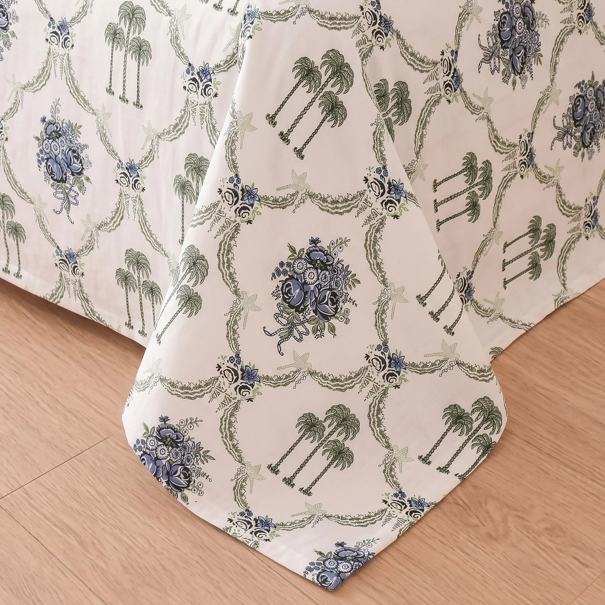 Imprimer Meadow - Floral Printed Dohar (Light Grey & Green)