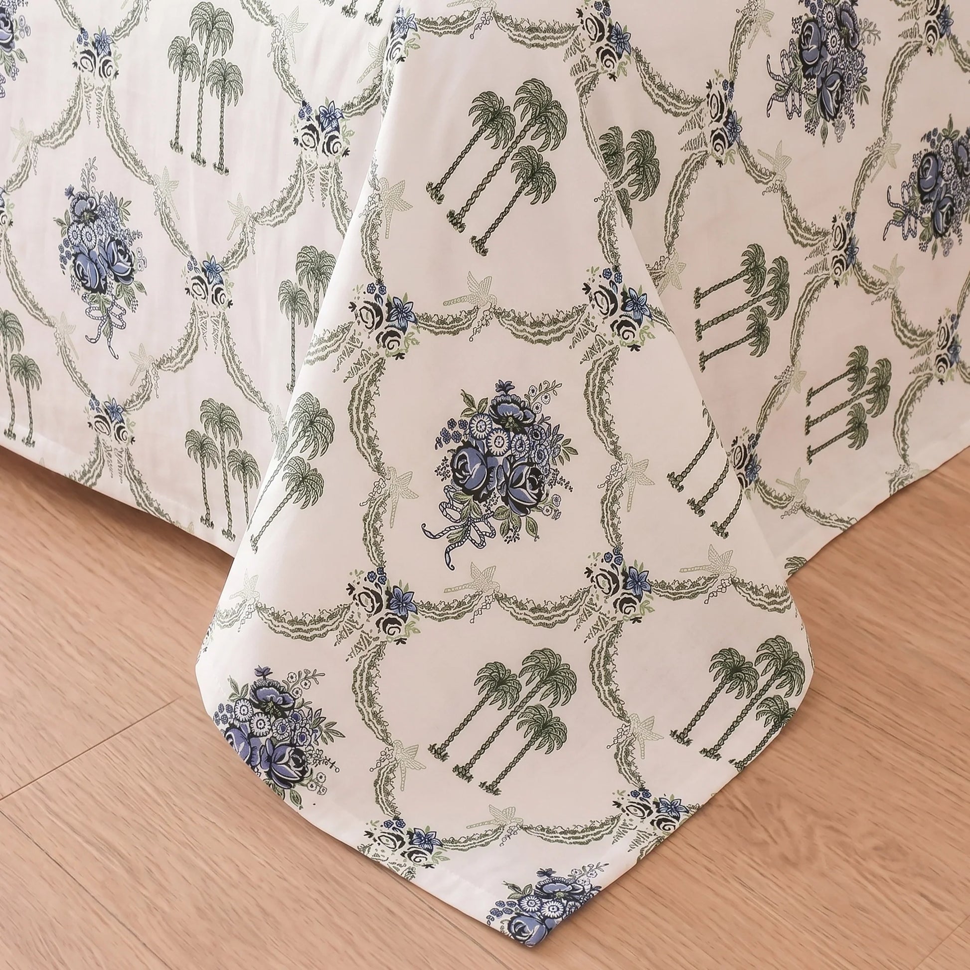 Imprimer Meadow - Floral Printed Dohar (Light Grey & Green)-2