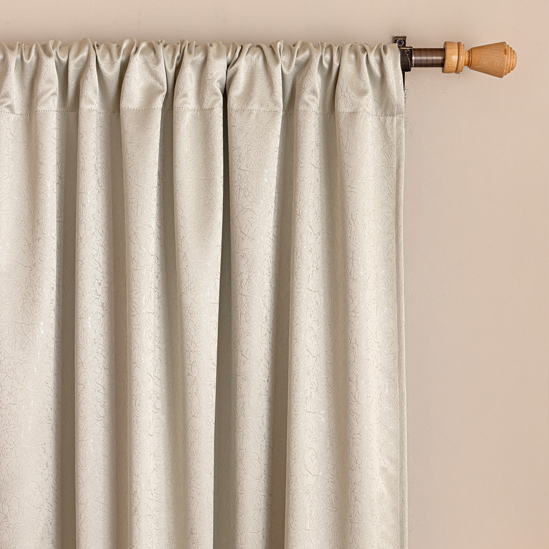 Fort Essential Abstract - Rod Pocket Black Backing Blackout Curtain (Off White)-2