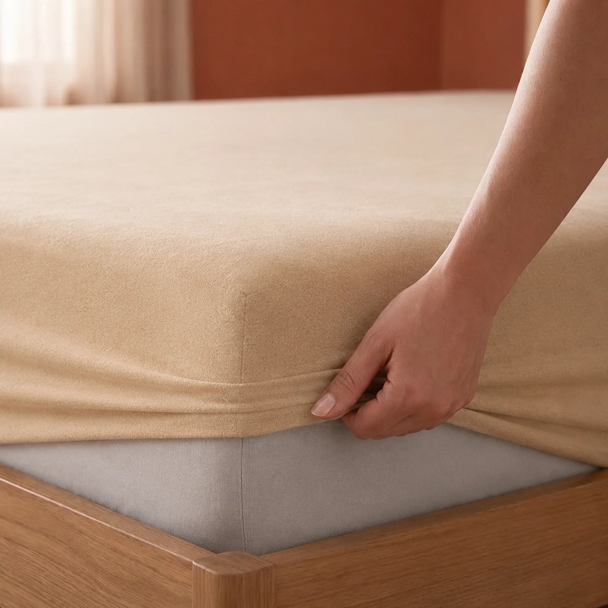 Fort - Terry Solid Mattress Protector (Beige)-2