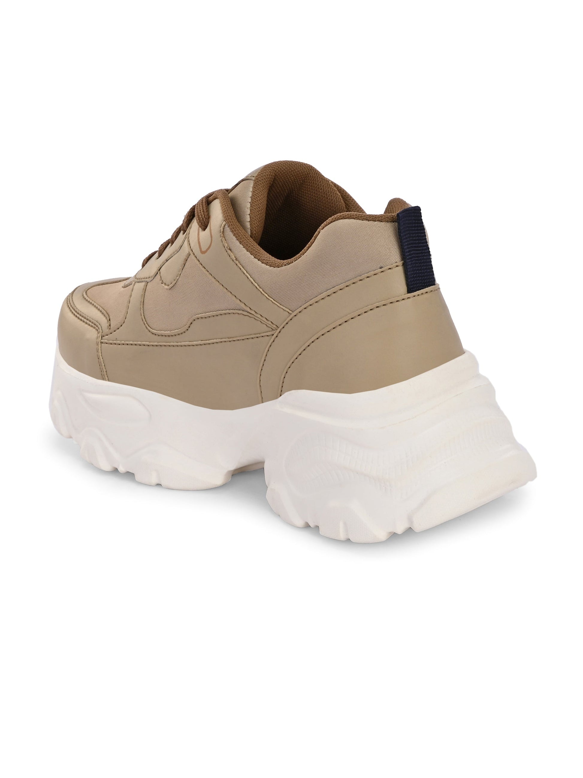 EL PASO Women Beige Faux Leather Casual Lace Up Sneakers-3