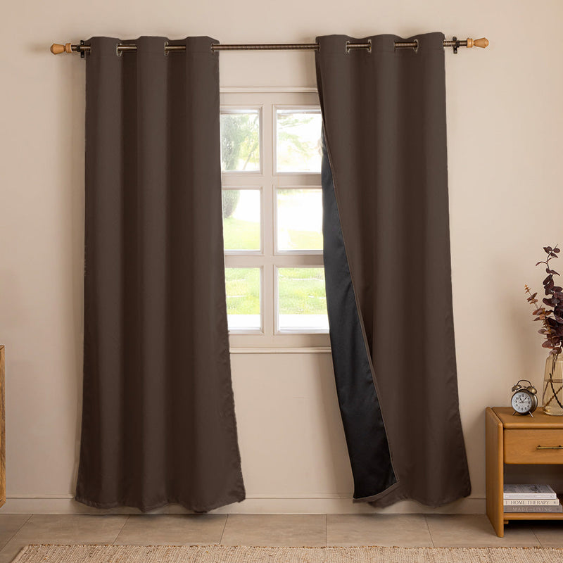 Fort Essential Abstract - Eyelet Black Backing Blackout Curtain (Brown)-1