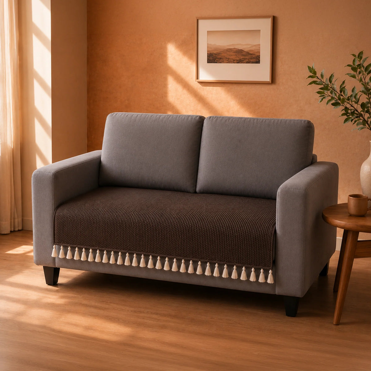 Chenille Solid Brown Sofa Cover