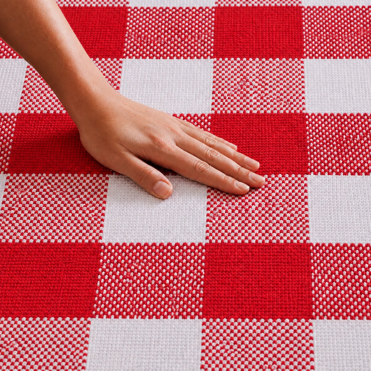 Breton Shadowplay - Plaid Rug (Red & White)