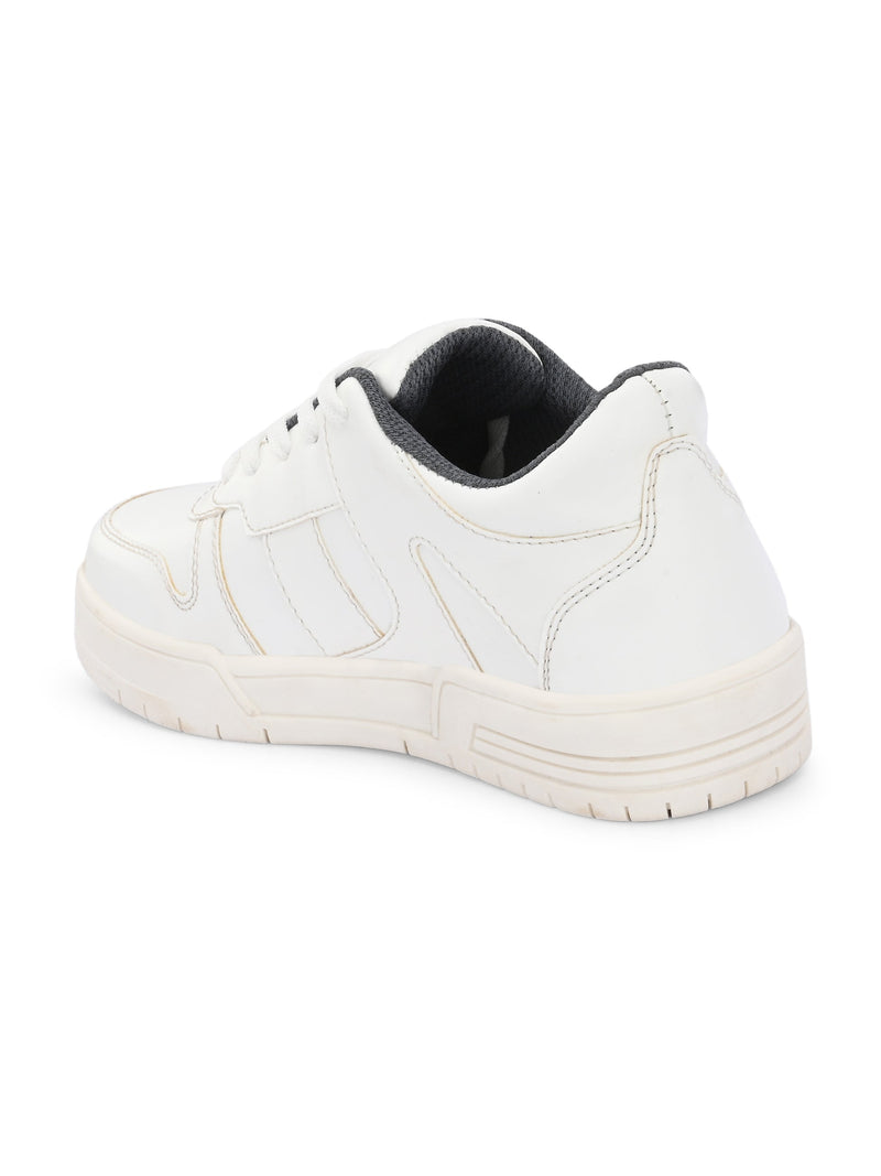 White Lace-Up Platform Heel Sneakers 