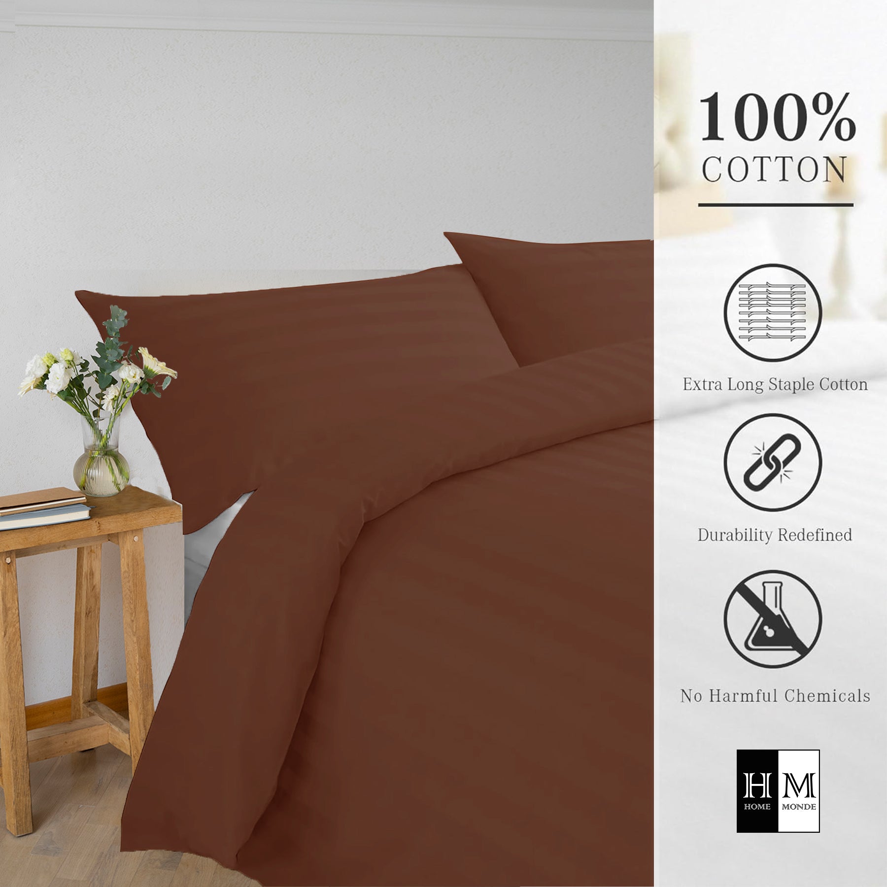 Breton Mellow - Satin Striped Duvet Cover (Brown)-3