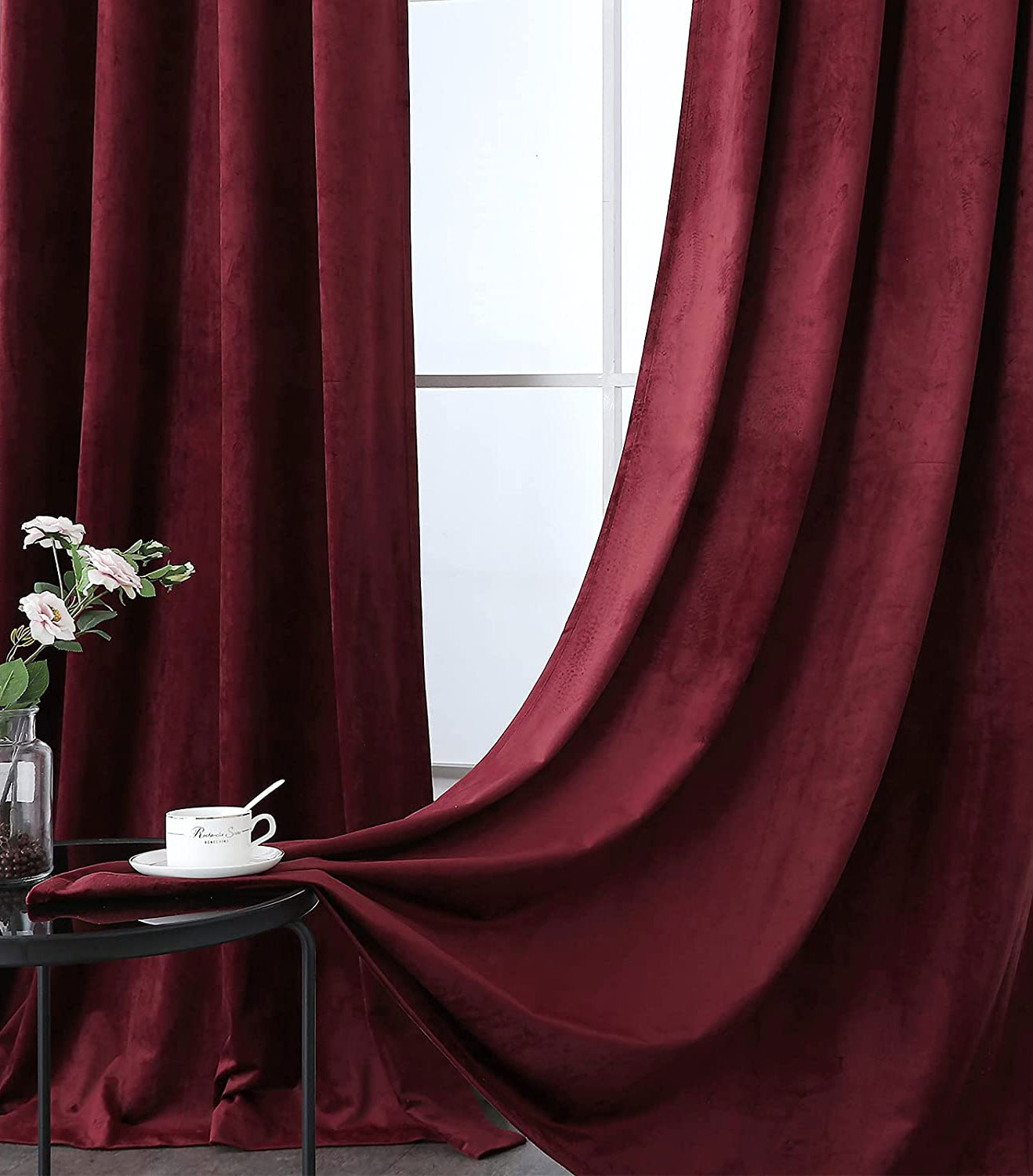 Fort Royal - Rod Pocket Velvet Curtain (Maroon)-3