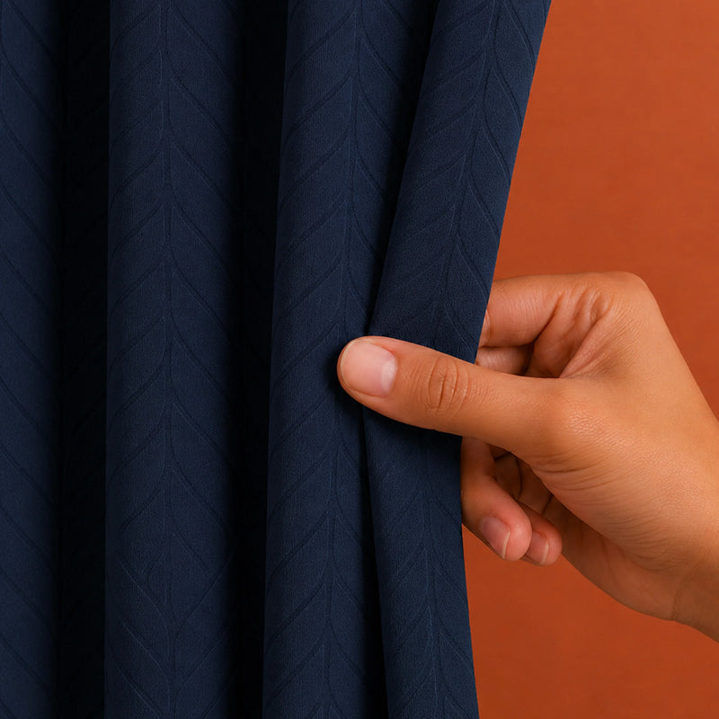 Fort Essential Embossed - Eyelet Black Backing Blackout Curtain (Navy Blue)-4