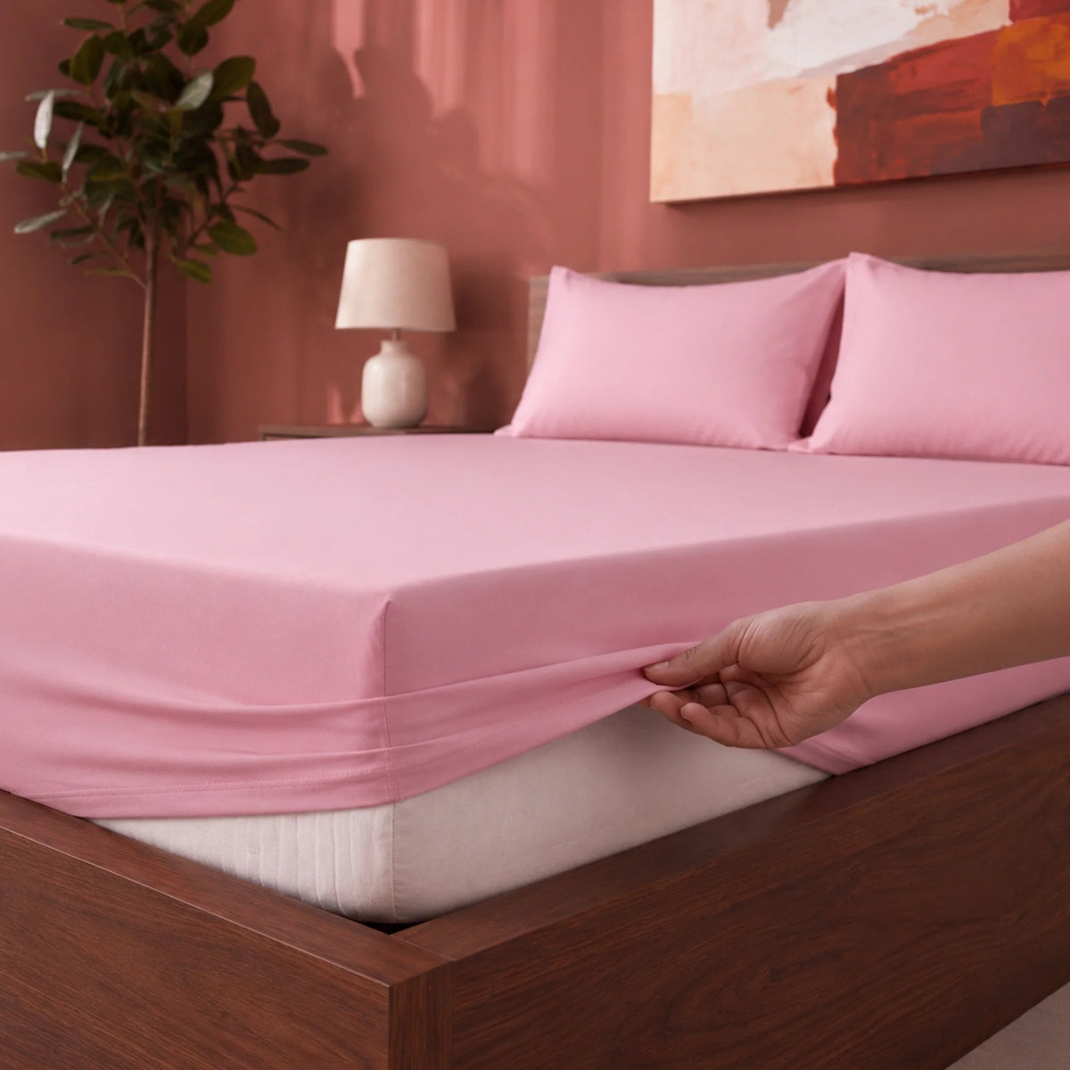 Fort Sublime - Solid Fitted Bedsheet (Pink)