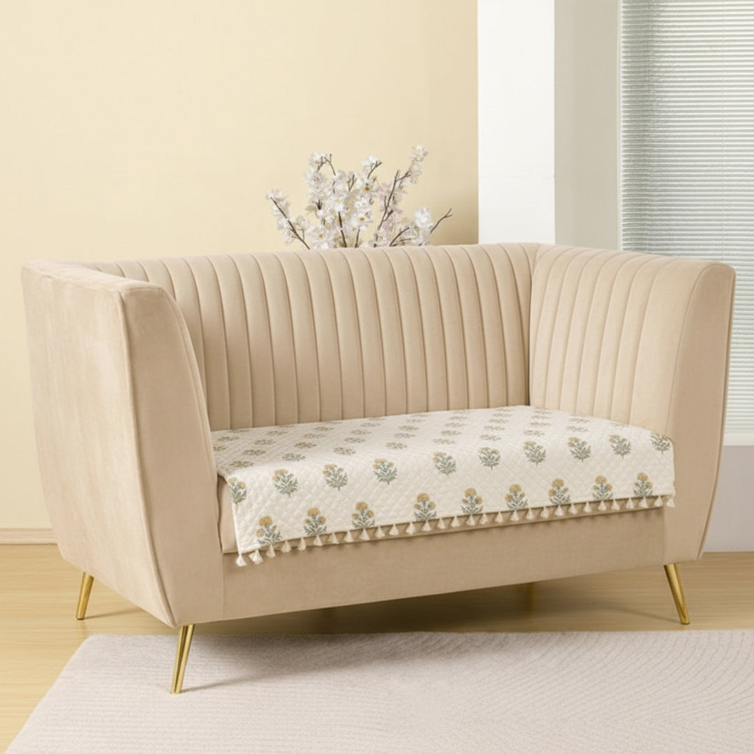 Meadow Bloom - Printed Sofa Cover (White)-5