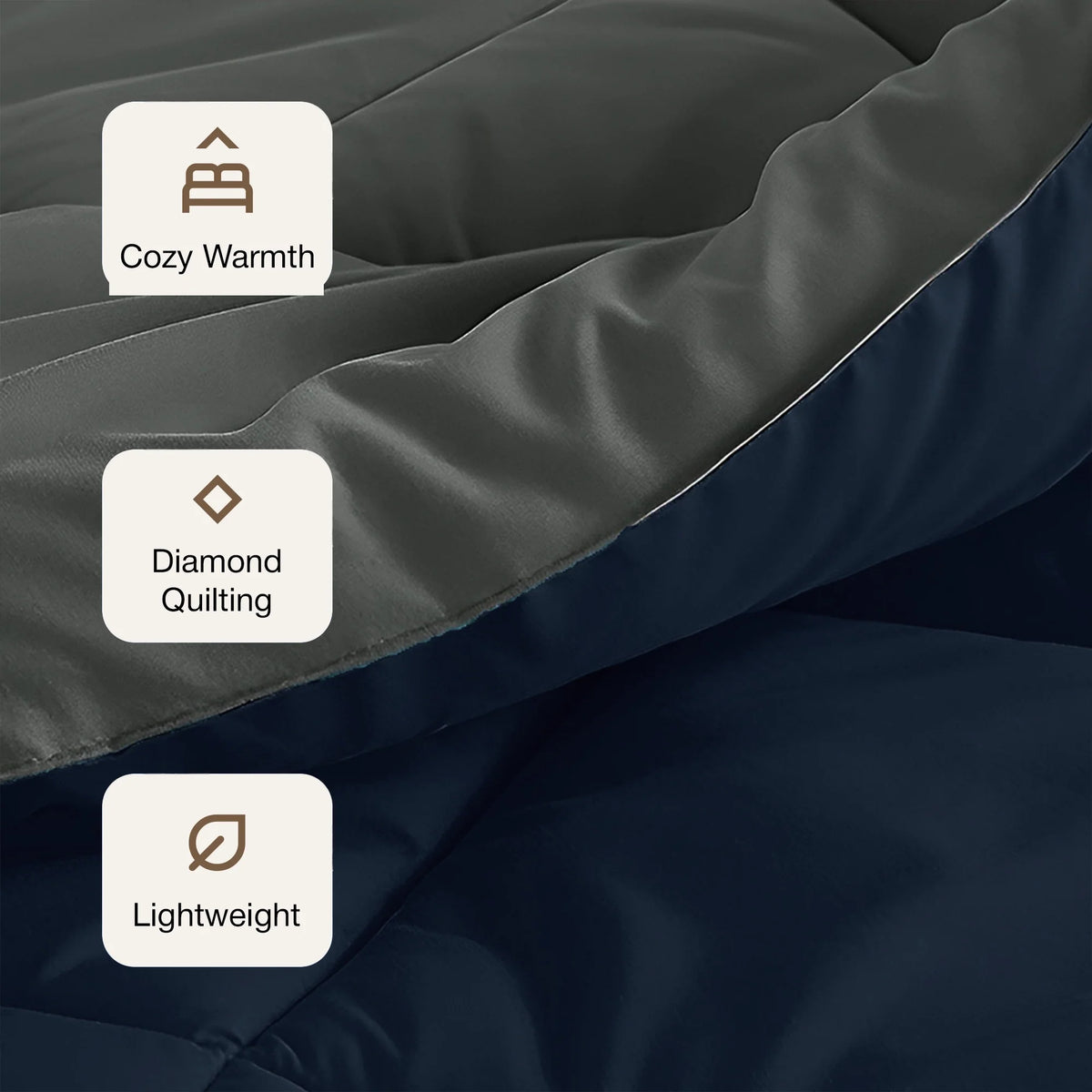 Fort - Box Stitch Duvet Comforter (Dark Blue & Light Grey)-3