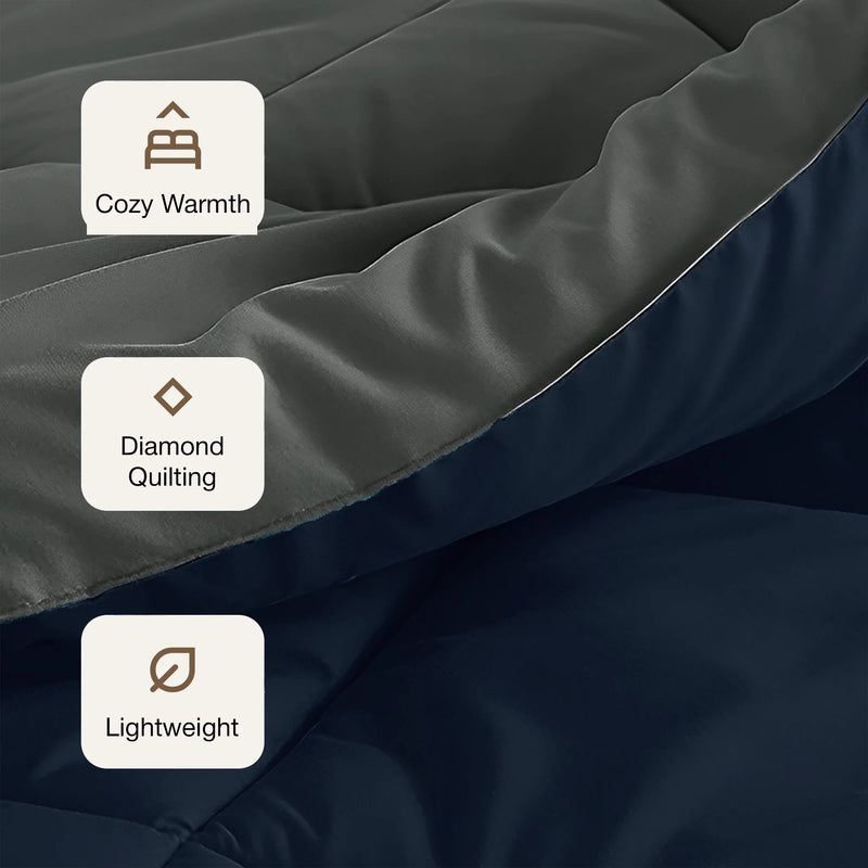 Fort - Box Stitch Duvet Comforter (Dark Blue & Light Grey)-3